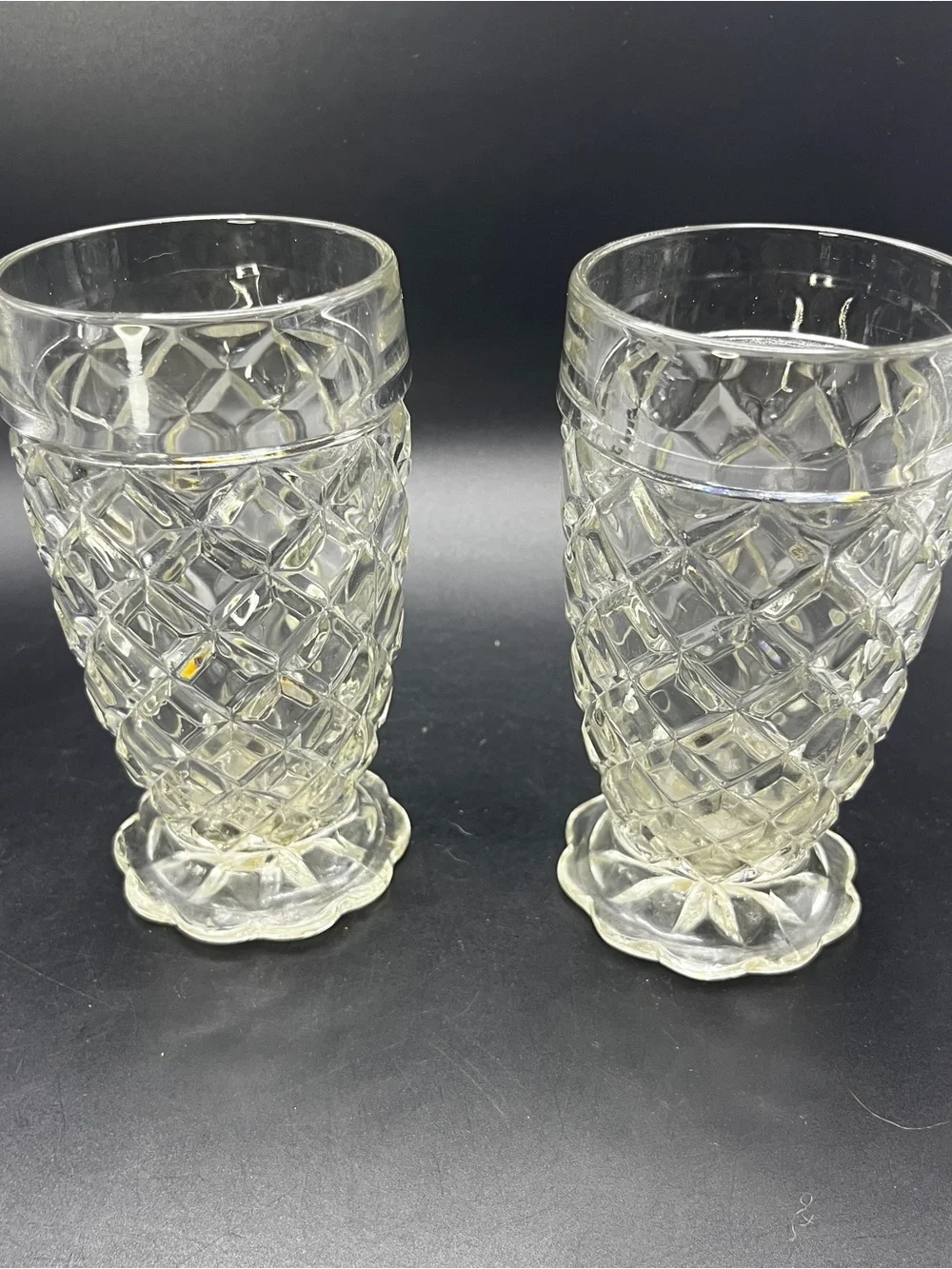 Anchor Hocking Waterford Waffle clear Glass Footed Goblets Set of 2